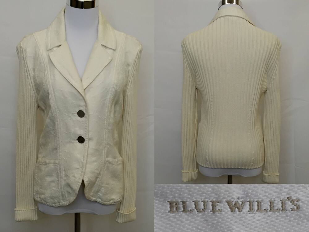 Blue Willi's Denmark Blazer Cardigan Women's S Cream White Collared #J5061